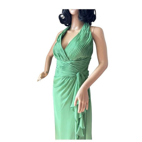 David’s Bridal Green Chiffon Halter Draped cascade Dress Style F12688 size 18 - Picture 5 of 16